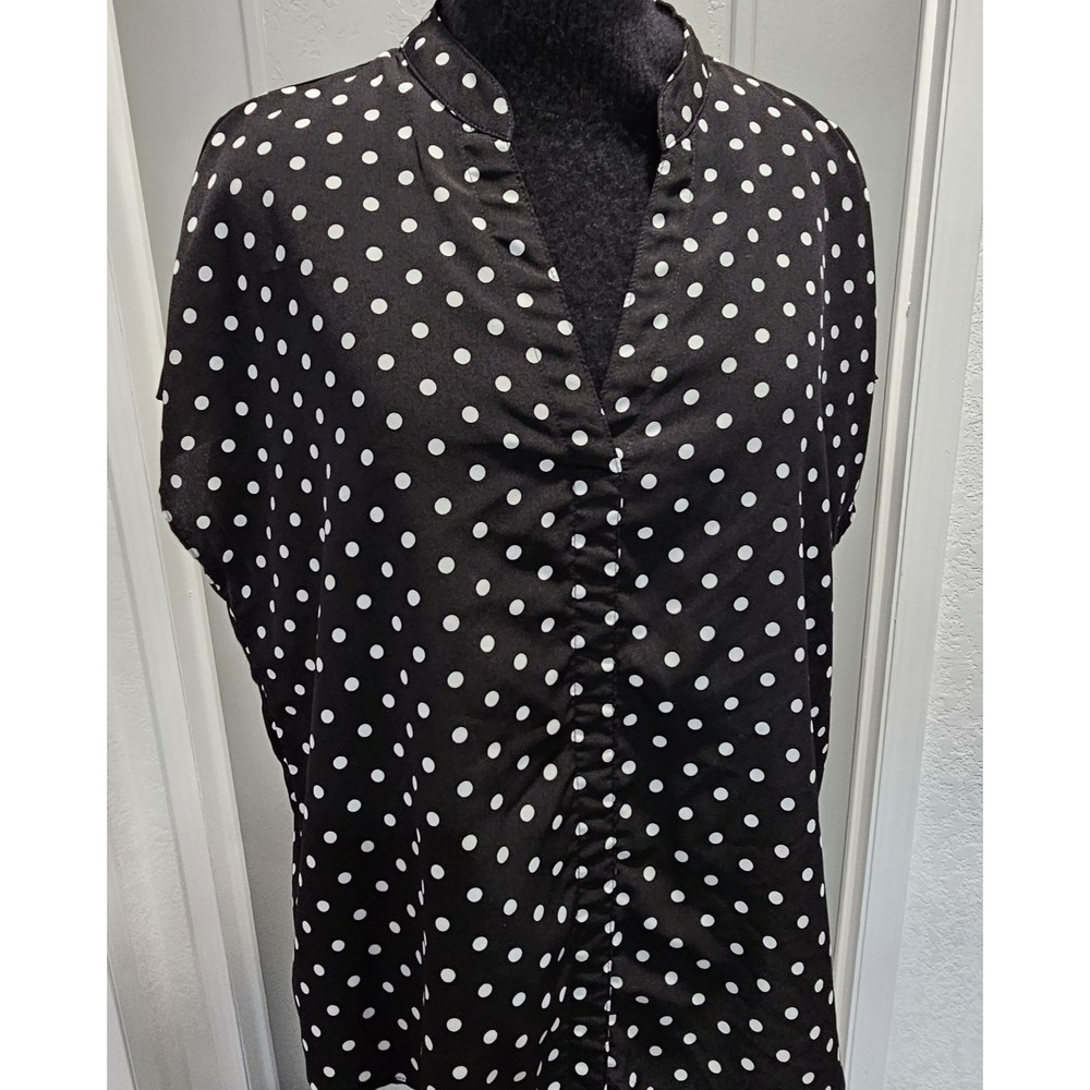 SHEIN Curve 1XL Black White Polka Dot Ruched Blouse